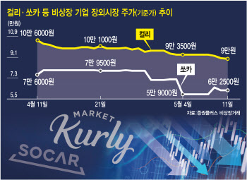 컬리·쏘카 장외시장 주가 '뚝'…IPO 부진 영향받나