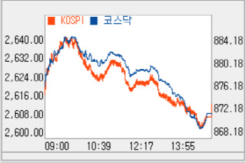 [코스닥 마감]금리 인상 지속 전망에 약보합…‘870선’