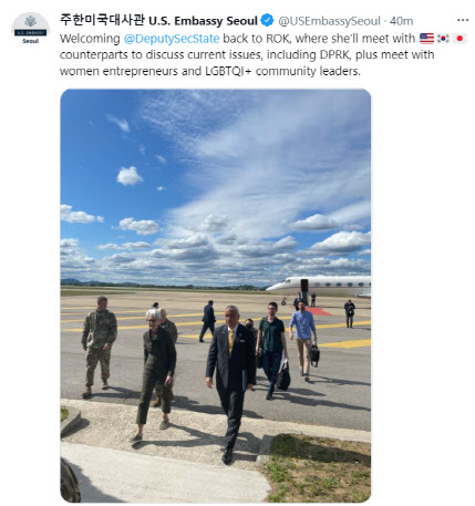 셔먼 미 국무부 부장관 입국…북한문제 등 논의할 듯