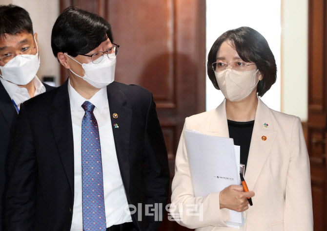 [포토]'제2차 비상경제장관회의' 참석하는 이영 장관-김소영 부위원장