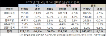 '반도체 수급난에 주춤'…국내 완성차, 6월 64만5852대 車판매(종합)