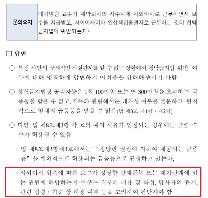 [단독]④대웅제약 사외이사와 PI 겸직…권익위 김영란법 적용하나
