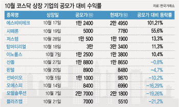 '투심 꽁꽁'…10월 새내기株 절반 공모가보다 못하네