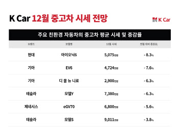케이카, 12월 중고 전기차 시세 하락 예상…소비심리 위축 영향