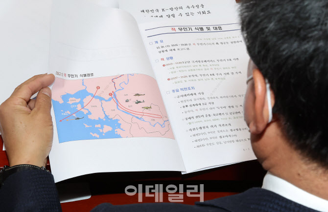 [포토]북한 무인기 식별 및 대응 보고서 살펴보는 이헌승 국회 국방위원회 위원장