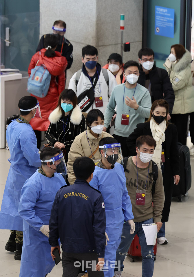 [포토]중국발 입국자 PCR 검사 첫날…인천공항 '혼선·당혹'