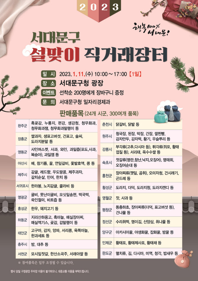 [동네방네]서대문구 오는 11일 '설맞이 직거래장터' 열어