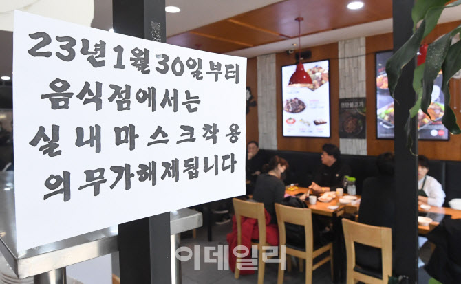 [포토]실내 마스크 의무 해제 하루 앞두고