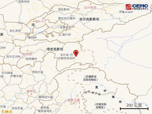 중국 “타지키스탄 접경 지역서 규모 7.2 지진 발생”