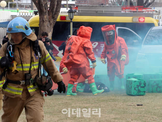 [포토] 소방 통합 방호 훈련