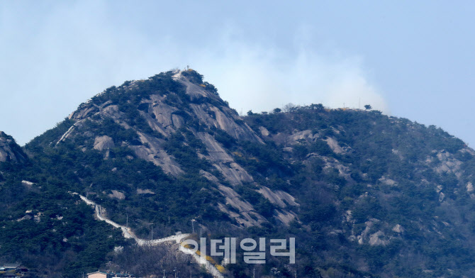 [포토]서울 인왕산 불, 기차바위 넘어 주변 확산…"홍제동 주민 대피"