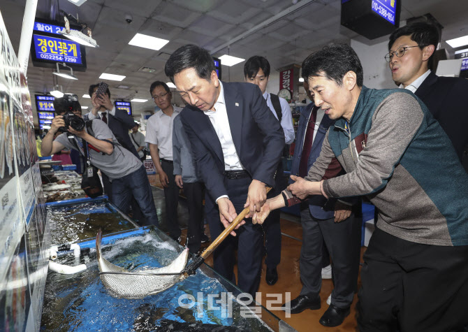 [포토]김기현 대표, '광어 한번 볼까?'