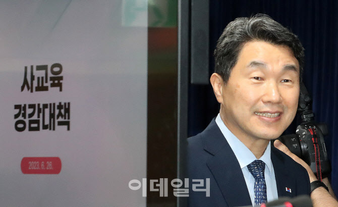 [포토]사교육비 경감대책 브리핑하기 위해 입장하는 이주호 부총리