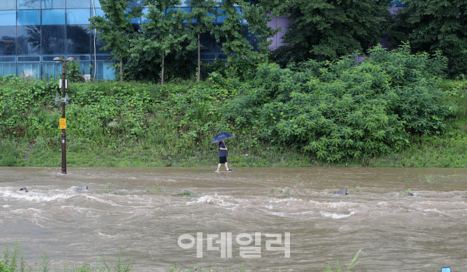 [포토]폭우로 침수된 탄천 산책로