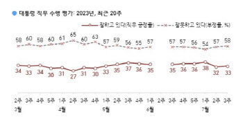 尹대통령 지지율 33%…전주 대비 1p%↑[한국갤럽]