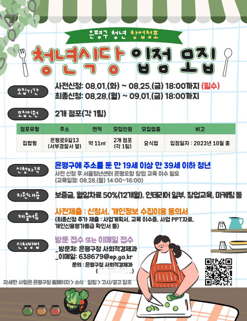 은평구, '청년 요식업자' 모집…보증금 전액 지원[동네방네]