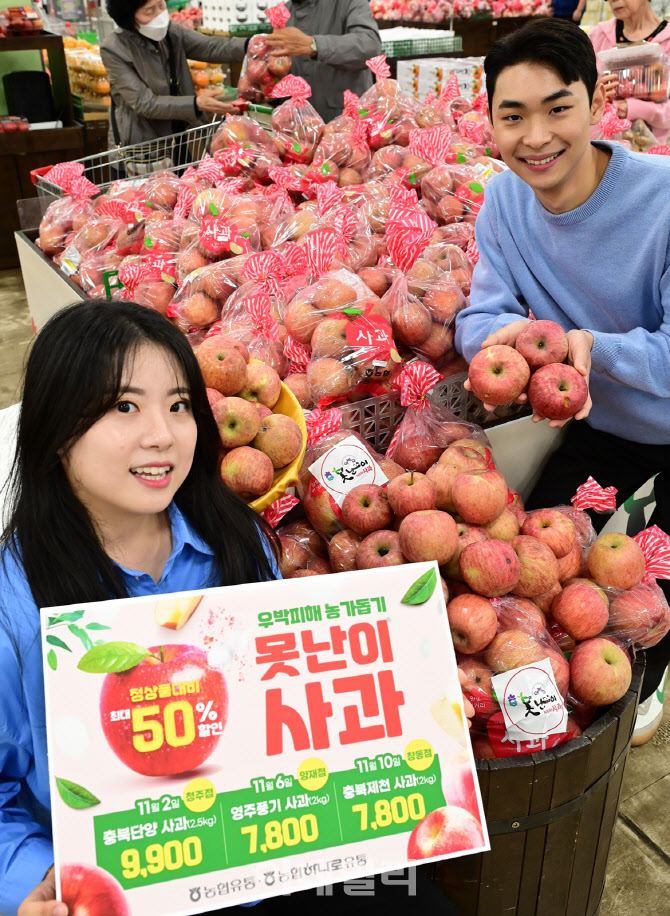 [포토] 농협유통, '우박' 맞은 못난이 사과 판매