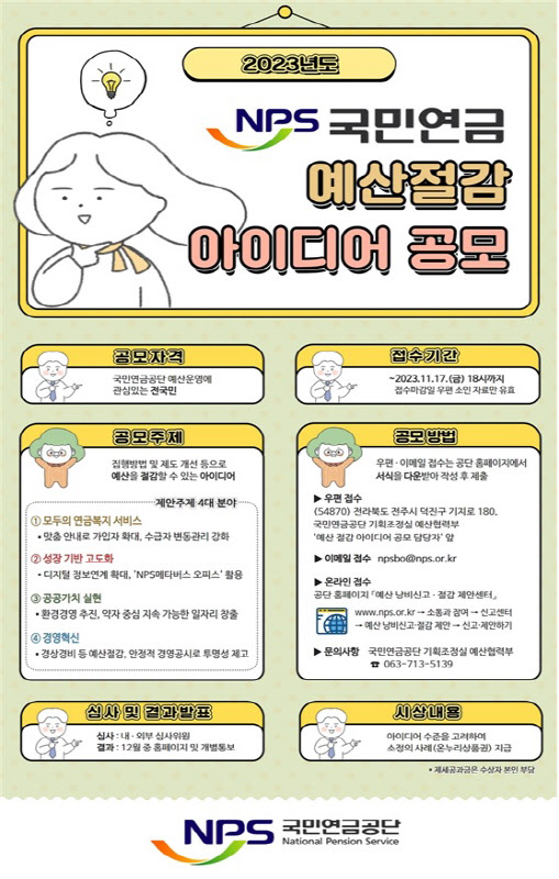 국민연금 '예산 절감 아이디어' 대국민 공모…오는 17일까지 접수