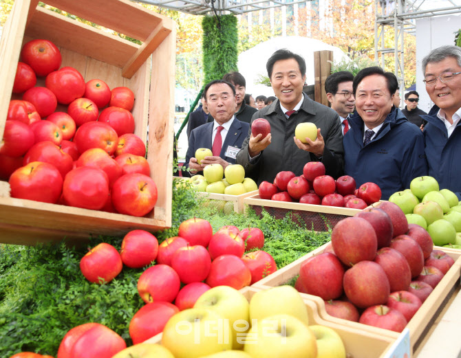 [포토] 경북사과 홍보행사 참석한 오세훈 시장