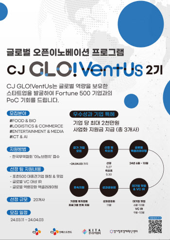 CJ, 스타트업 스케일업 지원…‘글로벤터스 2기’ 진행