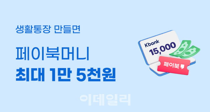 케이뱅크-BC카드, 생활통장 개설 시 최대 1.5만원 페이북머니 지급