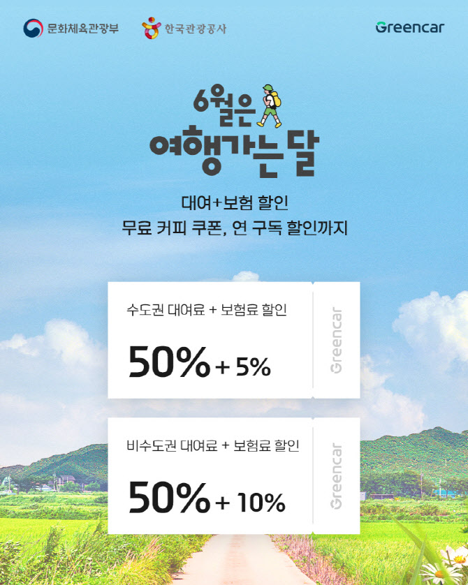 그린카, 한국관광공사 손잡고 ‘6월 여행가는 달’ 행사…최대 50% 할인