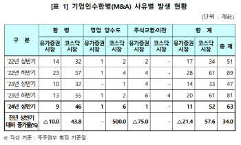 상반기 기업 M&A 34% 증가…주식매수청구대금도 늘어