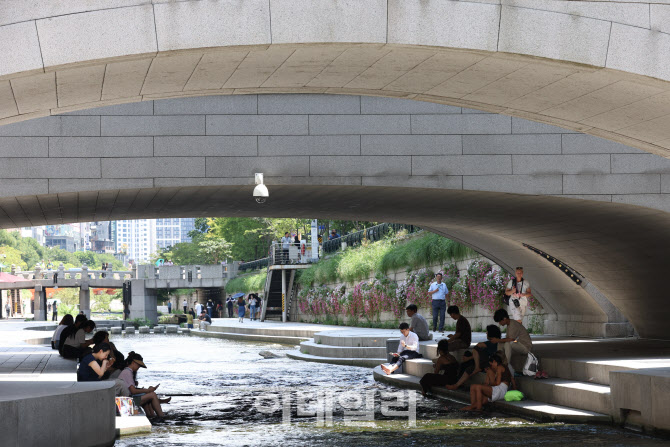 [포토]청계천에서 무더위 식히는 시민들