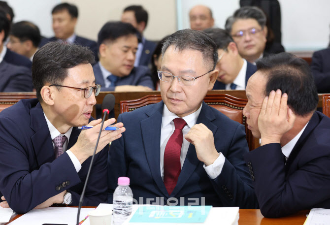 [포토]행안위 국정감사, '대화하는 연원정-김채환-김동극'