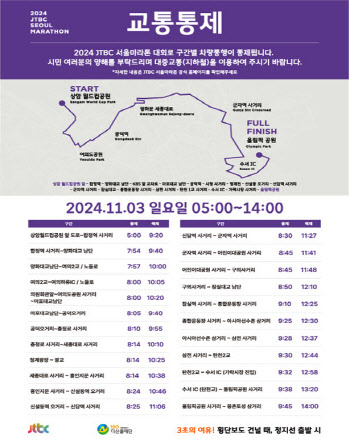 '2024 JTBC 서울마라톤' 오는 3일 열려…시내 구간별 교통통제