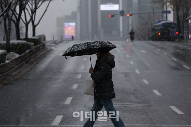 [포토]첫눈 맞으며 출근