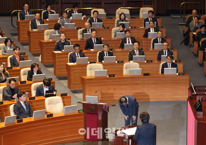 [포토]본회의, '허리숙여 사과하는 한덕수 국무총리'