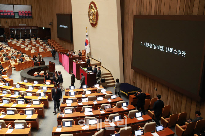 [포토]대통령(윤석열) 탄핵소추안 표결, '투표하는 여야 의원들'