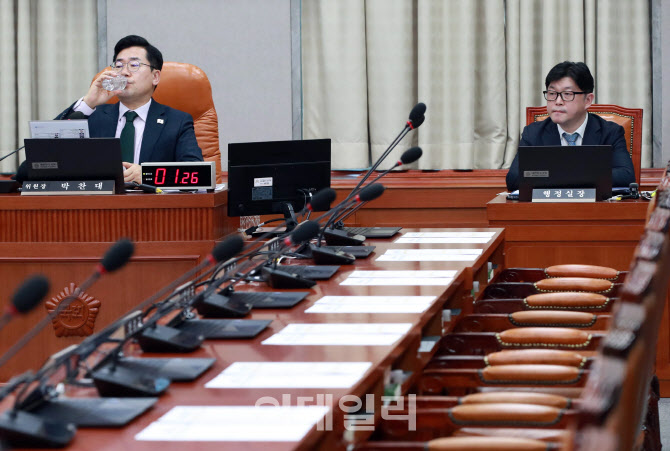 [포토]대통령실-여당 불참, '물 마시는 박찬대 운영위원장'