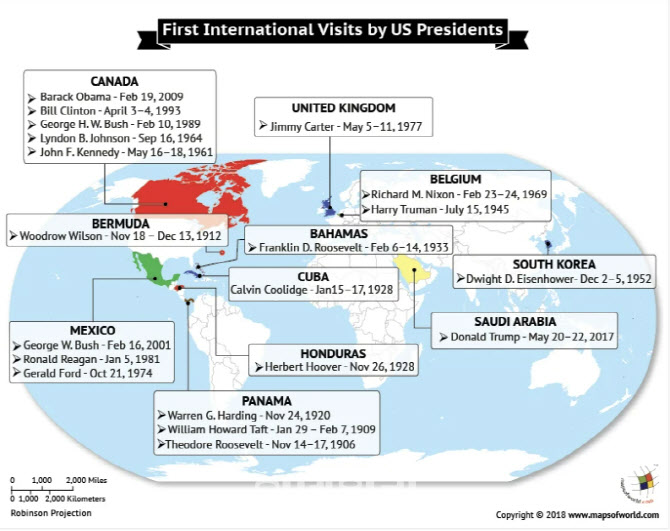 역대 미국 대통령 취임 후 최다 방문국은 '캐나다'...파나마·멕시코 3차례로 2위