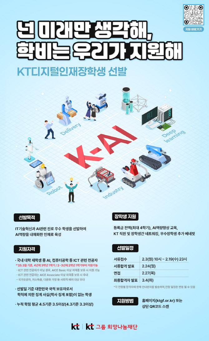 KT, AI 인재 양성 위한 'KT디지털인재장학생' 모집