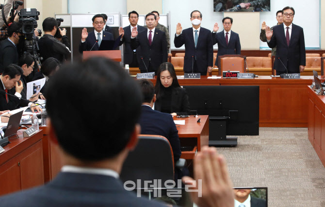[포토]국조특위 3차 청문회, '선서하는 최상목-한덕수-정진석'
