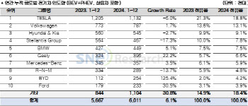 캐즘에도 작년 전기차 시장 성장세…中 제외시 테슬라 1위