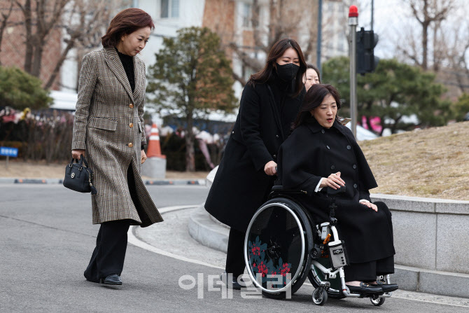 [포토]대통령 탄핵 심판 최종변론 참관 온 김민전-최보윤