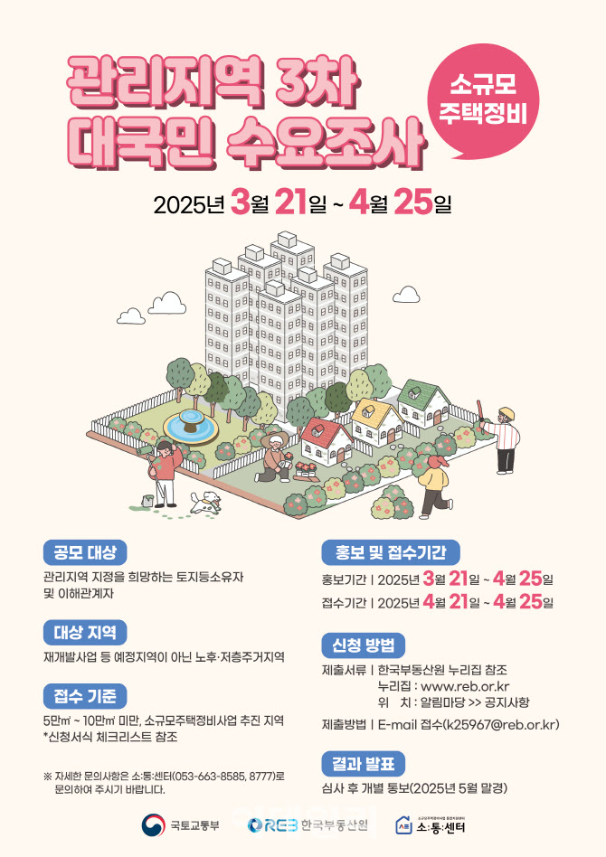 한국부동산원, 소규모주택정비 관리지역 대국민 수요조사 실시