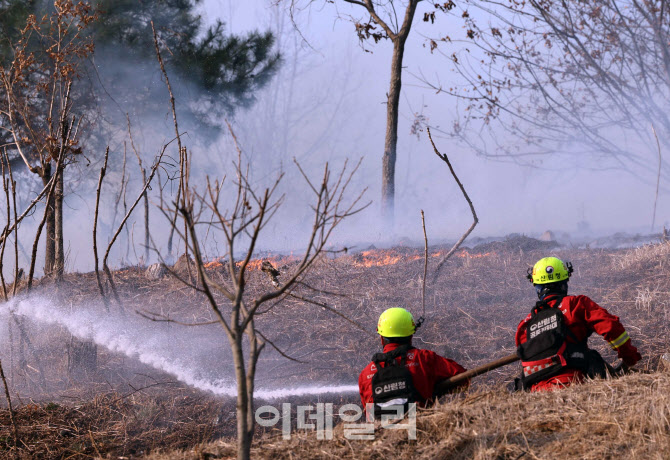 [포토]강풍 계속, '산불 진화에 어려움'