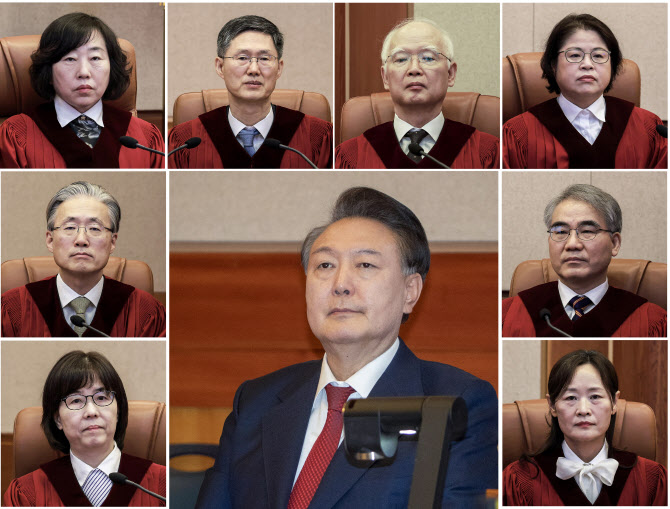 [속보]尹탄핵심판 8인 재판관 전원 입정…선고 곧 시작
