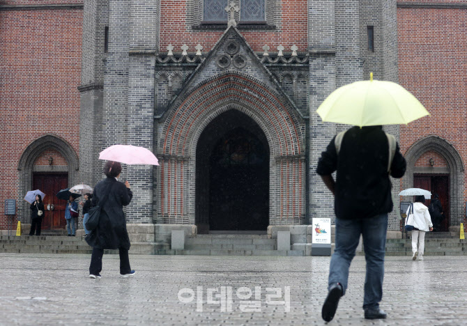 [포토] 명동성당 미사 참석하는 신도들
