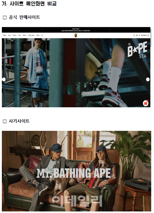 칼하트·랄프로렌·베이프 사칭 해외쇼핑몰 주의