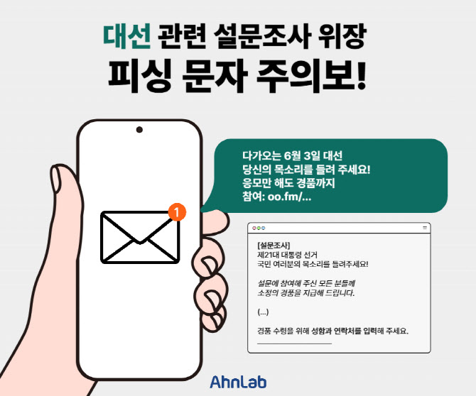 '대선 설문조사'로 위장한 피싱문자 주의보