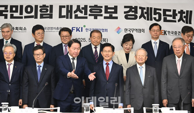 [포토]한자리에 모인 김문수 대선후보-경제5단체장