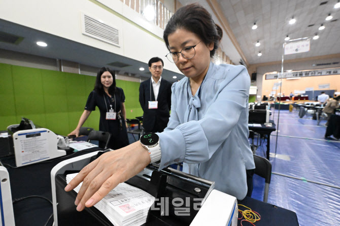 [포토]선관위 투표지 분류기 최종 모의시험 실시
