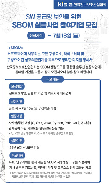 정보보호산업협, SW 자재명세서 생성 도구 실증사업 공모