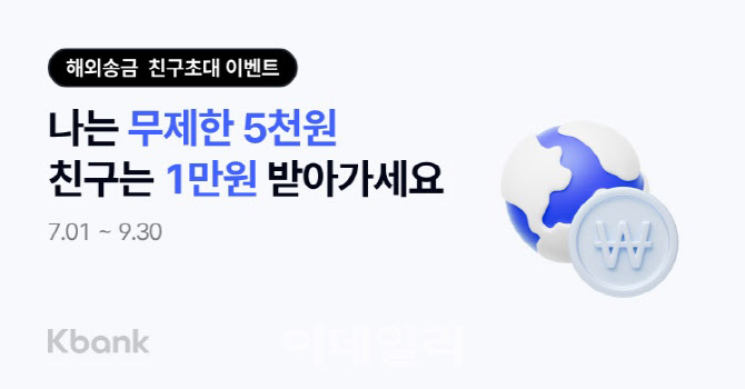 케이뱅크, 첫 해외송금 친구 초대시 현금 리워드 혜택