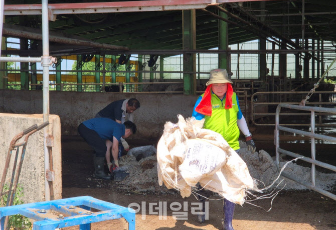 [포토] 농협 축산경제, 아산시 축산농가 수해복구